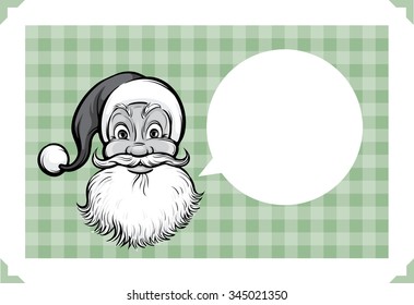 Merry Christmas greeting card with crazy smiling Santa Claus head