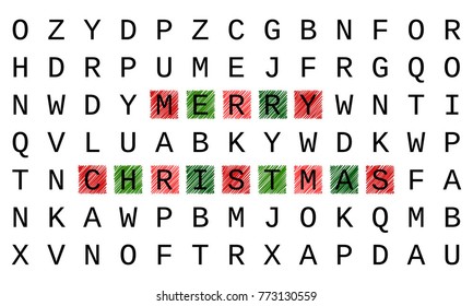 Merry Christmas greeting card, crossword style