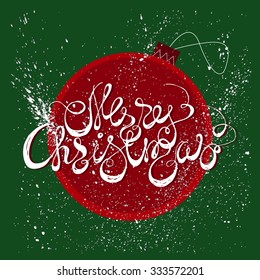 Merry Christmas greeting card with curly hand lettering. calligraphic font