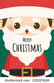Merry Christmas greeting card with cute cartoon character little Santa Claus. Vector Illustration.