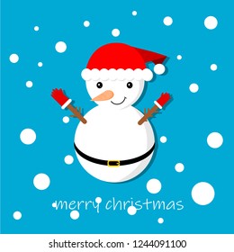 Merry Christmas greeting card with cute isolated snowman