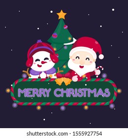 Merry Christmas greeting card with cute Santa Claus. Vector illustration Cute Christmas template.