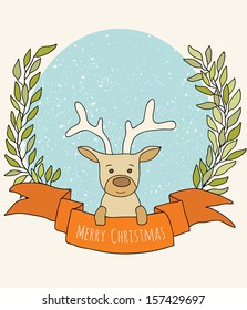 Merry Christmas greeting card with cute little deer.