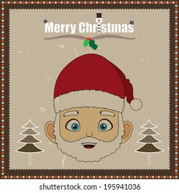 Merry Christmas greeting card with cute Santa and background Vector