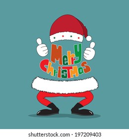 Merry Christmas greeting card with cute Santa and background Vector