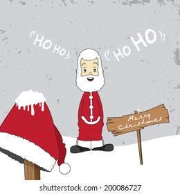 Merry Christmas greeting card with cute Santa and background Vector