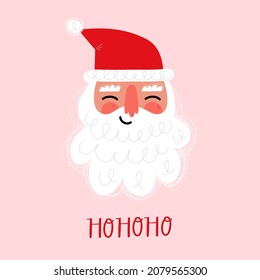 Merry Christmas greeting card with cute santa claus and hand drawn lettering.