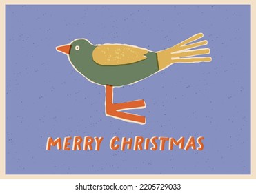 Merry Christmas greeting card with cute bird bauble in vector. 
