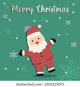 Merry Christmas greeting card, cute and bold Santa Claus with paper cutout effect, snowflakes