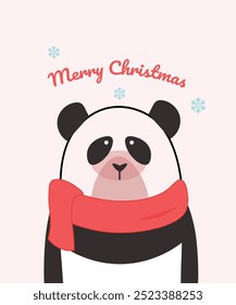 Merry Christmas greeting card, cute panda poster, holiday cover