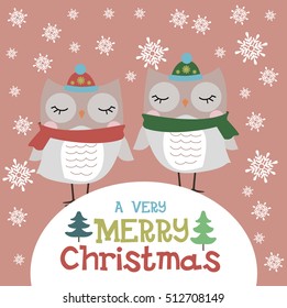 Merry Christmas Greeting Card with cute present. Template for New Year Card. Vector illustration