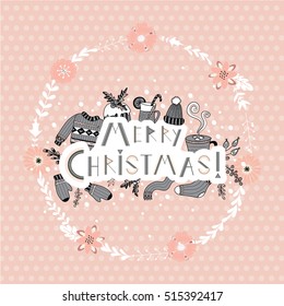 Merry christmas. Christmas greeting card. Cute vector illustration with lettering.