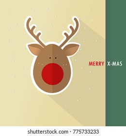 Merry Christmas greeting card with cute deer. Vector illustration.