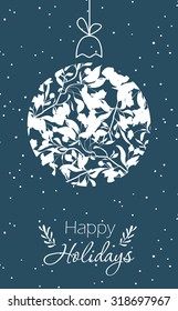 Merry Christmas Greeting Card with Christmas decoration. Hand drawn winter holiday design for fabric, wrapping paper, greeting cards, invitation, stationery. Seamless pattern is masked.