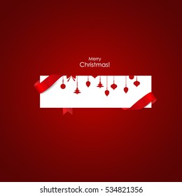 Merry Christmas Greeting Card with Christmas decoration, vector illustration.