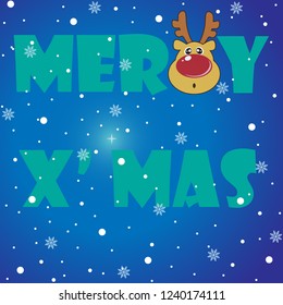 Merry Christmas greeting card with a deer.