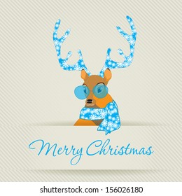 Merry Christmas Greeting Card with deer. Vector illustration.  Holiday design. Winter.