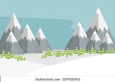 Merry Christmas greeting card design with country landscape in flat modern style