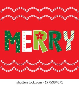 merry christmas greeting card design on red color background