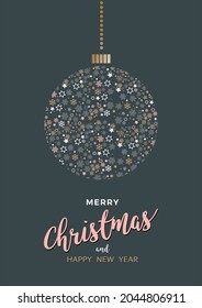 Merry Christmas greeting card design with stylized christmas ball. Vector illustration