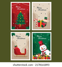 Merry Christmas greeting card design with colorful 3d elements like christmas tree, balls, lights and gift boxes for holiday season celebration. Vector