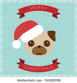 Merry Christmas greeting card with a dog. New Year greeting card. Christmas elements. Printable cards. Vector illustration. 