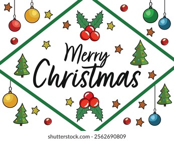 Merry Christmas Greeting Card with Festive Elements Decoration Illustration.