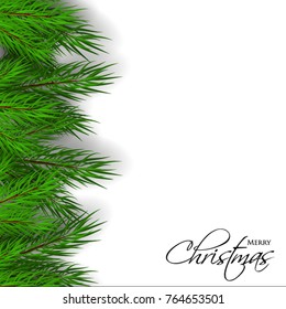 Merry Christmas greeting card with fir  tree branches background