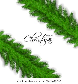 Merry Christmas greeting card with fir  tree branches background
