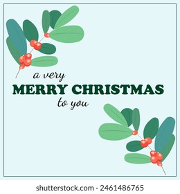 Merry Christmas greeting card. Flat design elements. Holiday berries with wishing text. Vector illustration