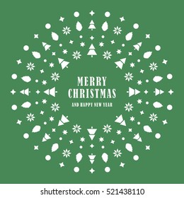 Merry Christmas Greeting Card. Flat. Vector