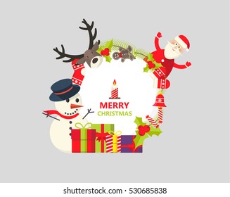 Merry Christmas Greeting Card. Flat Style Vector Design
