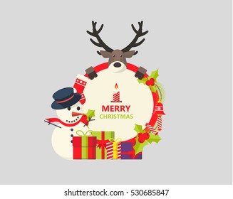 Merry Christmas Greeting Card. Flat Style Vector Design
