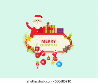 Merry Christmas Greeting Card. Flat Style Vector Design
