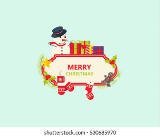 Merry Christmas Greeting Card. Flat Style Vector Design
