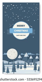 Merry Christmas Greeting Card Flat Style Vector Illustration. 