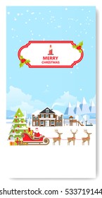 Merry Christmas Greeting Card Flat Style Vector Illustration. 