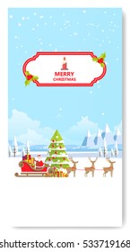 Merry Christmas Greeting Card Flat Style Vector Illustration. 