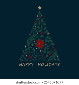 Merry Christmas greeting card with floral ornament