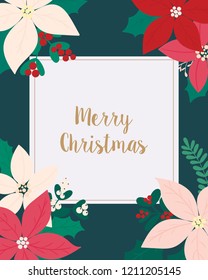 Merry Christmas greeting card. flower, floral.
