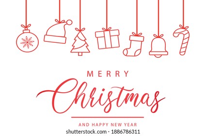 Merry Christmas greeting card, frame, banner, icon. Christmas gift, and red text present on white background top view . Happy new year 2021 