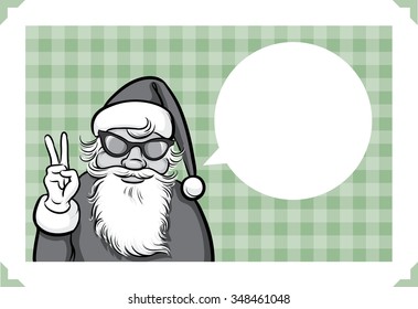 Merry Christmas greeting card with freak Santa Claus-showing peace sign - just add your text