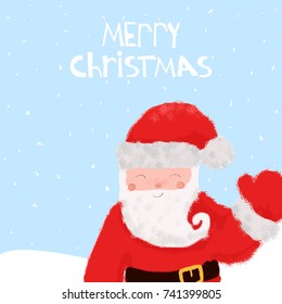 Merry christmas greeting card with funny santa claus. Vector hand drawn illustration.