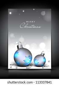 Merry Christmas greeting card or gift card with decorative eve balls. EPS 10.