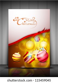Merry Christmas greeting card, gift card or invitation card with stylized Xmas balls. EPS 10.