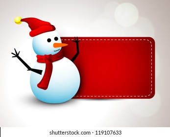 Merry Christmas greeting card, gift card or banner with Happy Snowman. EPS 10.