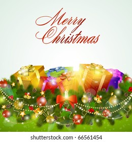 Merry christmas greeting card with gift boxes. Vector eps10 illustration