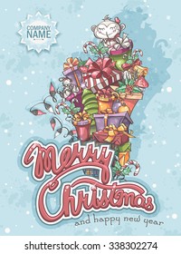 Merry Christmas greeting card with gifts