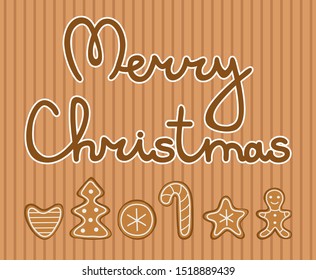 Merry Christmas greeting card. Gingerbread. Cookie. Vector illustration.