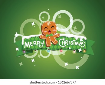 Merry Christmas greeting card. Gingerbread man cookies background design elements. Vector illustration